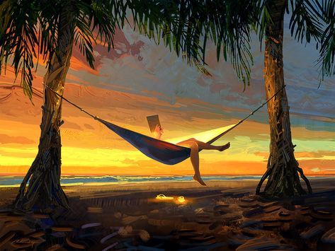 Relax Time, Animation Art, Hammock, Digital Painting, Beautiful Pictures, Digital Artist, Fantasy Art, Digital Drawing, Painter