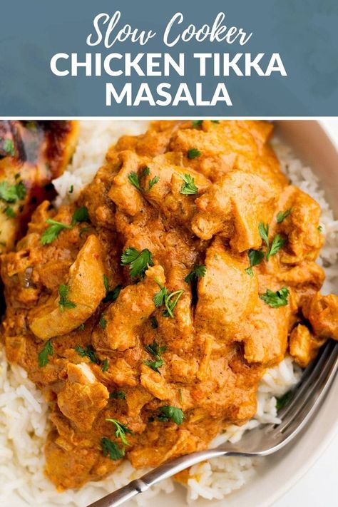 Slow Cooker Chicken Tikka Masala is a flavorful and aromatic dish that combines tender chicken with a creamy tomato-based sauce and a blend of Indian spices. This recipe is a delicious and easy way to enjoy the exotic flavors of Indian cuisine without spending hours in the kitchen. via @irena_macri Indian Slow Cooker Recipes, Slow Cooker Chicken Tikka Masala, Tikki Masala, Indian Cheese, Masala Sauce, Chicken Masala, Slow Cooker Dinner, Savory Dishes, Chicken Tikka Masala