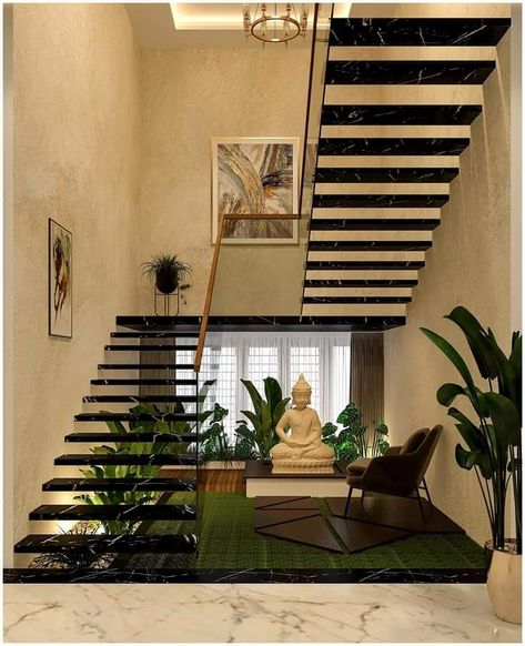 Staircase Elevation, Courtyard Interior, Duplex Stairs, Stair Design Architecture, Indian House Design, Staircase Interior Design, Staircase Design Modern, Indian House, Small House Front Design