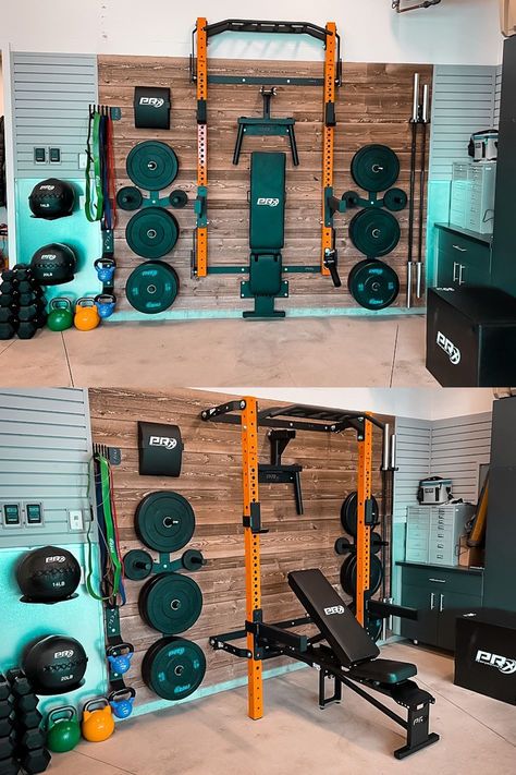 A small space doesn't have to limit your fitness goals! Transform your garage/spare room into the perfect home gym with PRx Performance space-saving equipment. Small Gym Space Ideas, Home Gym Garage Uk, Minimalist Garage Gym, Gyms In Garage, Small Gym Set Up, Garage Gym For Women, Home Gym System, Small Garage Gym Design, I’m Home Gym Ideas