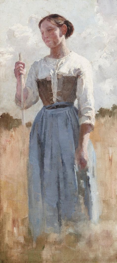 An image of A French peasant by E Phillips Fox Victorian Peasant Dress, Peasant Drawing, Victorian Peasant, Peasant Art, Peasant Costume, Art Through The Ages, Australian Painters, New South Wales Australia, Working Class