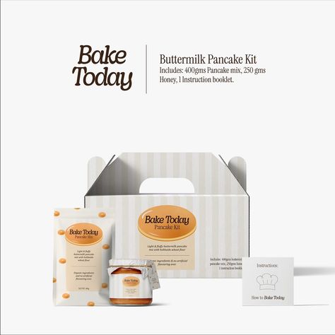 Introducing Bake Today: A pancake mix kit brand that offers everything you need to make the most delicious and healthy pancakes at home with ease. 🥞✨ I was very inspired by Japanese food packaging designs that can sometimes be very clean and minimalistic while working on this project 🫧. - #dbbaketoday #designerbriefs #packagingdesign #brandidentity #brandidentitydesign #socialmediadesign #socialmediadesigner #graphicdesigner #design #graphicdesign #bountyhuntersarchive #designbrief Pancake Mix Packaging Design, Pancake Packaging, Japanese Food Packaging, Healthy Pancakes, Pancakes Healthy, Buttermilk Pancakes, Pancake Mix, Packaging Designs, Instructions Booklet