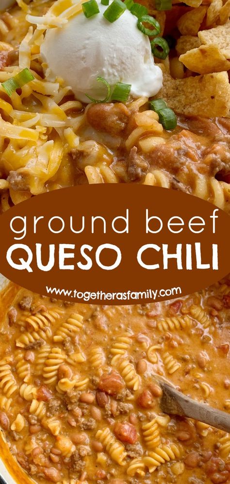 Chili Recipe Ground Beef, Ground Beef Queso, Queso Chili, Different Chili Recipe, Queso Sauce, Homemade Queso, Recipe Ground Beef, Easy Recipes For Dinner, Delicious Chili Recipe