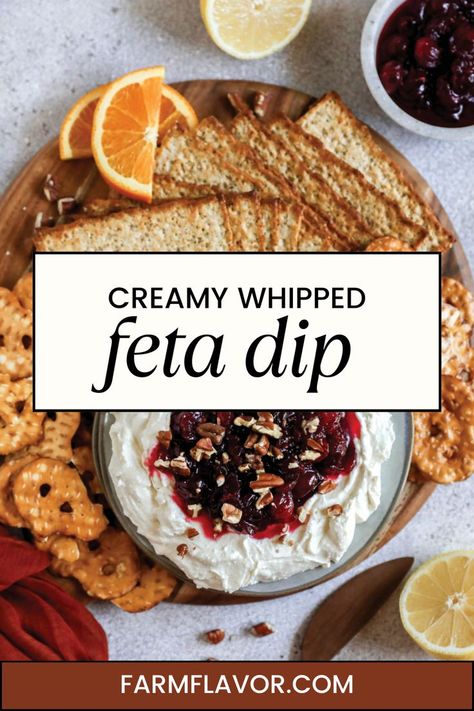 Whipped Feta Dip with Cranberry Sauce Holiday Party Recipes, Whipped Feta Dip, Pretzel Crisps, Feta Dip, Whipped Feta, Party Recipes, Fresh Cranberries, Cranberry Sauce, Festive Holiday