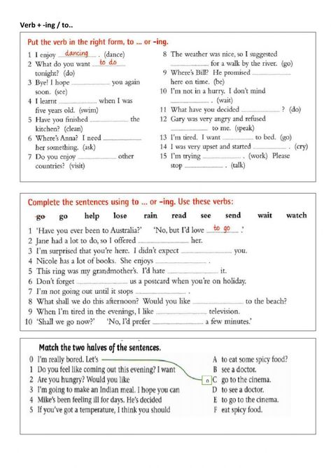 Verb -ing form - infinitive worksheet Ing Form Of Verb, Infinitive Verbs Worksheets, Infinite Verbs Worksheets, Ing Form Worksheet, Verb Ing Worksheet, Infinitive Worksheet, Adult Worksheets, Present Perfect Tense Exercises, Tenses Exercises