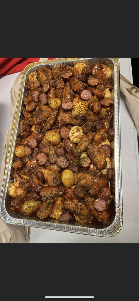 Wing Boil, Sausage Boil, Boil Egg, Seafood Boil Sauce, Amazing Food Platters, Boiled Food, A Wing, Food Babe, Seafood Boil