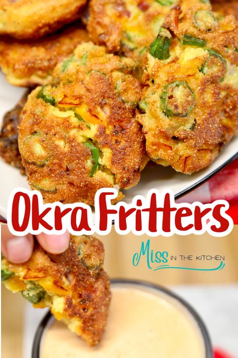 Okra Fritters, Crispy Okra, Vegetable Fritters, Easy Summer Side Dishes, With Cornbread, Okra Recipes, Fritters Recipe, Football Party Food, Fritter Recipes