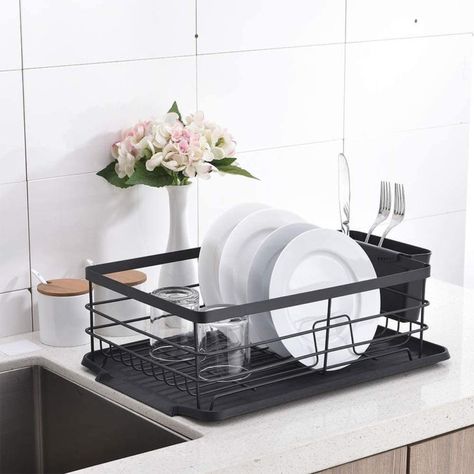 Five Favorites: Chic Black Dish Drainers Natural Dishwashing Liquid, Black Cutlery, Kitchen Sink Storage, Dish Drying Rack, Dish Storage, Knife Storage, Dish Drainers, Dish Rack, Dish Rack Drying