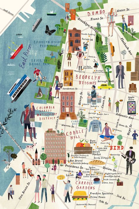 Maps Illustration Design, City Maps Illustration, Bodil Jane, Amsterdam Map, Brooklyn Map, Nyc Map, Building Map, New York City Map, Map Projects