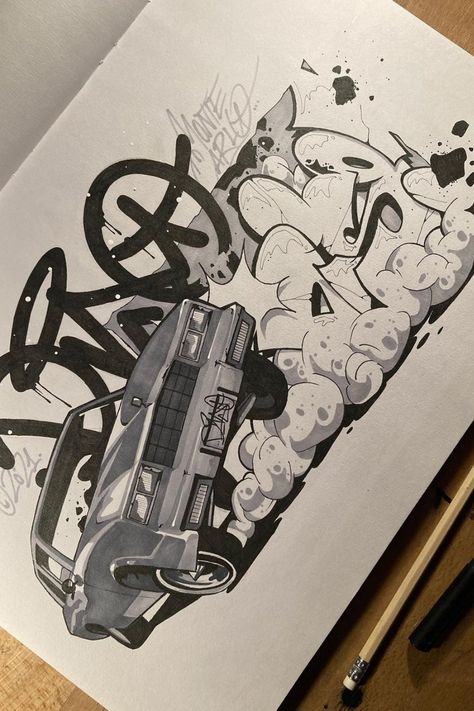 Cool Graffiti Art, Guerriero Samurai, Cars Art, Graffiti Piece, Lowrider Art, Chicano Drawings, Graffiti Writing, Graffiti Doodles, Cool Car Drawings