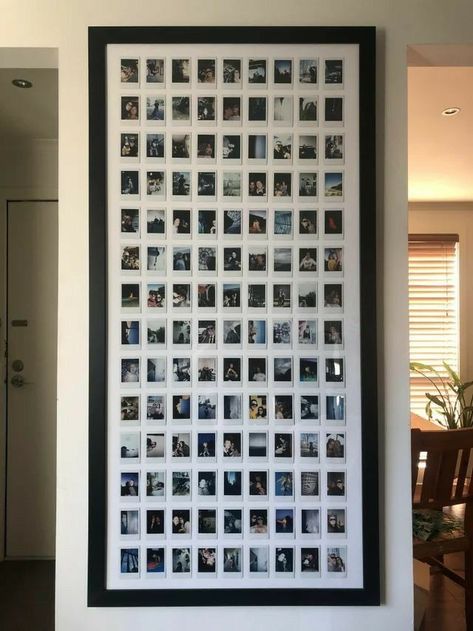 Big Frame With Polaroids, Instax Design Photo Displays, Creative Polaroid Display, How To Style Polaroids On Wall, Large Polaroid Picture Frame, Wall Decor Polaroid Pictures, Ways To Hang Polaroids On A Wall, Polaroid Picture Display Ideas, What To Do With Polaroids