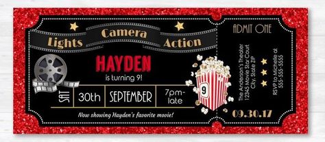 Movie Ticket Birthday Invitations, Ticket Invitation Template, Movie Ticket Template, Movie Ticket Invitations, Ticket Party Invitations, Movie Party Invitations, Movie Night Invitations, Movie Invitation, Birthday Party Invitations Free