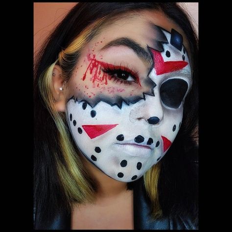 Friday The 13 Makeup Ideas, Friday 13th Makeup Ideas, Jason Mask Makeup, Jason Face Paint, Friday The 13th Makeup Ideas, Friday 13th Makeup, Jason Makeup Halloween Friday The 13th, Friday The 13th Makeup Looks, Jason Halloween Makeup