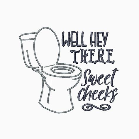 Farmhouse Embroidery, Funny Embroidery, Bathroom Quotes, White Hand Towels, Cute Stitch, Funny Bathroom, Sweet Cheeks, Design Embroidery, Bathroom Humor