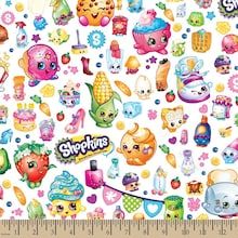 Shopkins Packed Party Cotton Fabric by the Yard Shopkins Wallpaper, Shopkins Birthday, Shopkins Party, Party Cartoon, Bitty Baby, Joann Fabrics, Craft Store, Party Packs, Cute Crafts