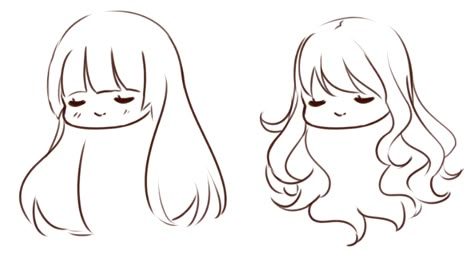 How to draw and color anime hair | Art Rocket Chibi Bangs Hair, Chibi Straight Hair, Cartoon Female Hair, Cute Bangs Drawing, Hair Female Reference, Chibi Hairstyles Reference, Straight Hair With Bangs Drawing, Chibi Head Drawing, Hair Ideas Reference