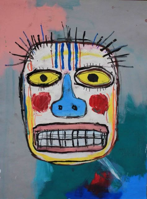 JEAN MICHEL BASQUIAT. CLOWN FACE, SIGNED IN GOLD PAINT ON BACK Jm Basquiat, Jean Michel Basquiat Art, Basquiat Art, Clown Face, Neo Expressionism, Art Advisor, Fotografi Vintage, Jean Michel Basquiat, Art Brut