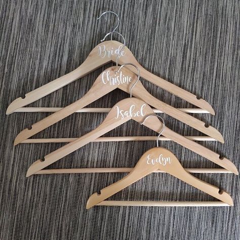 Custom name decals for Wood Hanger, Bridal Party Decals, Personalized hangers, Bachelorette Party, DIY Vinyl Sticker by PartyDecalShop on Etsy Bachelorette Party Diy, Wedding Coat Hangers, Wedding Hangers Personalized, Personalized Hangers, Wedding Coat, Wood Hanger, Hanger Diy, Wedding Hangers, Wood Hangers