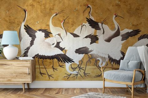 Rust Wall, Metal Wallpaper, Swan Wallpaper, Tapete Gold, Rustic Backdrop, Japanese Crane, Door Murals, Crane Bird, Seamless Paper