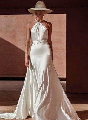 Wedding Dresses A Line Halter, Slinky Wedding Dress, Halter Neck Wedding Dress, Wedding Dress Halter Neck, Bridal Alterations, Long Wedding Dress, Homecoming Formal Dresses, Halter Wedding Dress, Pronovias Wedding Dress