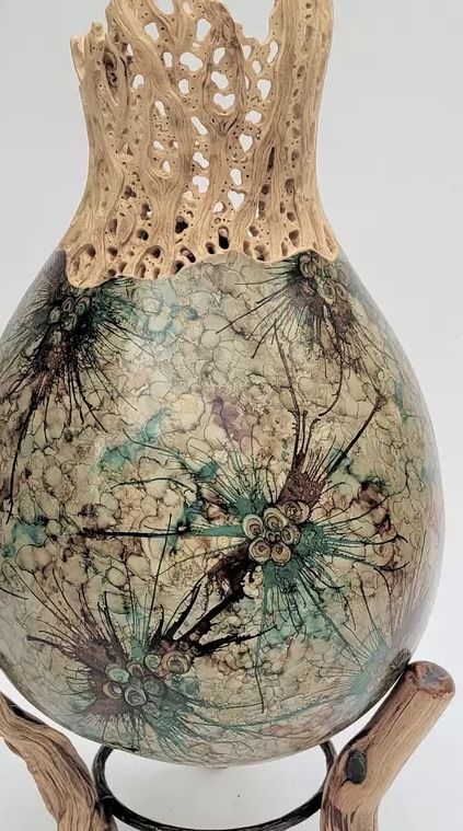 Collaborative Weaving, Gourd Pyrography, Carved Gourds, Cholla Cactus, Gorgeous Gourds, Wood Burning Techniques, Decorative Gourds, Hand Painted Gourds, Gourd Lamp