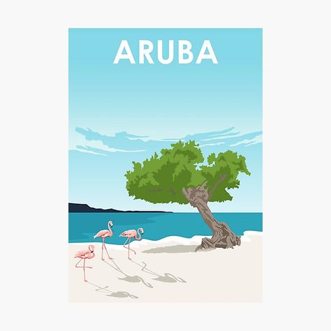 "Aruba Travel Poster" Photographic Print for Sale by jornvanhezik | Redbubble Aruba Island, Visit Aruba, Aruba Beach, Aruba Travel, Beach Retro, Minimal Travel, Flamingo Beach, Art Minimaliste, Travel Illustration