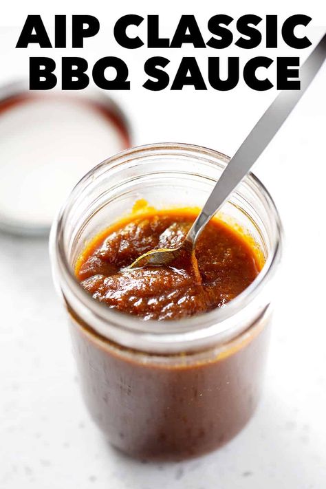 It only takes 5 minutes and a bunch of pantry staples to make this delicious AIP Classic BBQ Sauce. It’s that sweet and tangy BBQ sauce that tastes great with ribs, grilled chicken or even fish. Vinegar Based Bbq Sauce, Paleo Bbq Sauce, Paleo Bbq, Paleo Barbecue Sauce, Paleo Sauces, Aip Paleo Recipes, Tangy Bbq Sauce, Bbq Sauce Recipe, Bbq Sauce Homemade