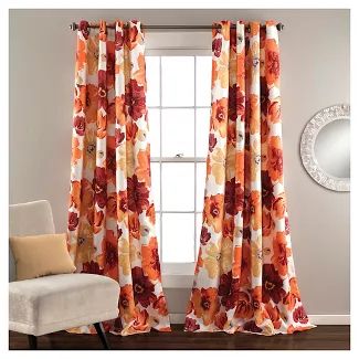 Orange And Grey Curtains, Floral Drapes, Orange Curtains, Yellow Curtains, Floral Room, Red Panels, Lush Decor, Red Curtains, Floral Curtains