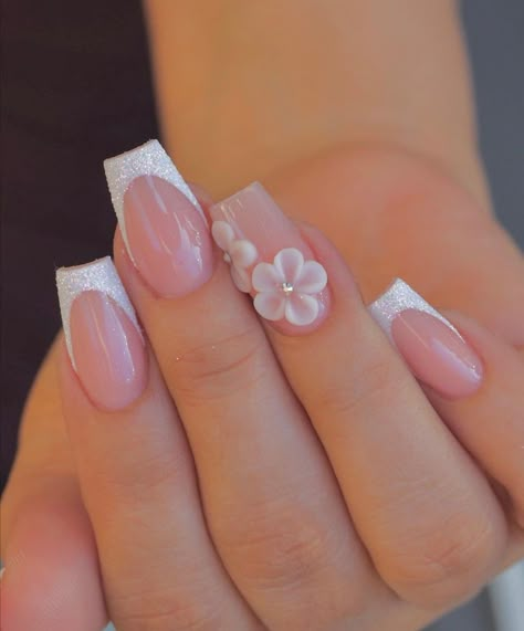 Purple Wedding Nails, Sweet 16 Nails, Quinceanera Nails, 3d Flower Nails, Girly Acrylic Nails, Cute Acrylic Nail Designs, French Tip Acrylic Nails, Classy Acrylic Nails, Short Square Acrylic Nails