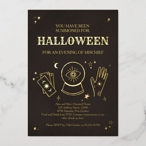 Witchy Invitations, Witchy Halloween Party, Witchy Birthday Party, Halloween Tarot Cards, Dark Academia Witch, Witch Party Invitations, Witch Halloween Party, Moody Halloween, Halloween Invitation Card