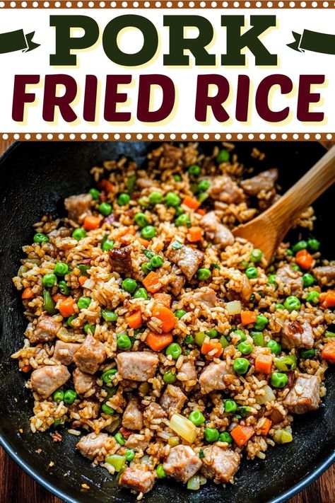 This homemade pork fried rice is just as good as takeout! Ready in about 25 minutes, it's a restaurant-quality dish you can enjoy in the comfort of your own home. Fried Rice Recipe Pork, Authentic Fried Rice Chinese, Pork Chop And Rice Recipes, Stir Fried Rice, Pork And Rice, Asian Fried Rice, Chinese Fried Rice, Pork Fried Rice Easy, Pork And Rice Recipes