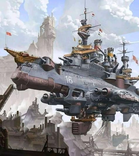 Steampunk Ship, Airship Art, Flying Ships, Dieselpunk Vehicles, Fantasy Vehicles, Flying Ship, Concept Vehicles Sci Fi, Steampunk Airship, Ship Concept Art