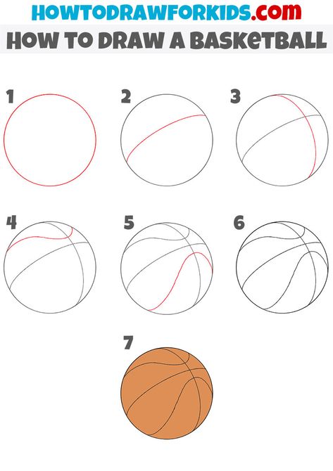 How to Draw a Basketball Step by Step - Easy Drawing Tutorial For Kids How To Draw A Basketball, Basketball Ball Drawing, Ball Drawing Easy, Draw A Basketball, Basic Drawings, Basketball Drawings, Drawing Shoes, Ball Drawing, Draw Step By Step