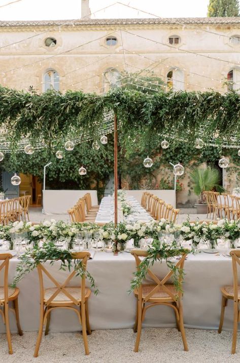 You Have to See This Romantic French Chateau Wedding Dripping in Strings of Fairy Lights French Chateau Weddings, Al Fresco Wedding, French Chateau Wedding, Courtyard Wedding, Romantic Wedding Receptions, Cinema Wedding, Tuscan Wedding, Chateau Wedding, Venue Decor