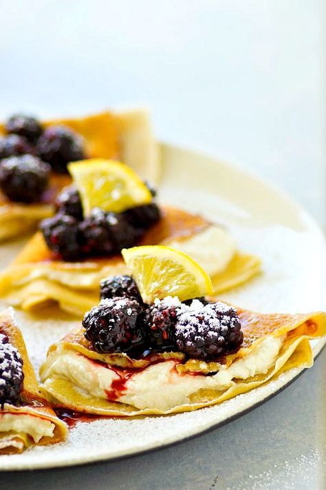 Cream Cheese Crepes, Crepes Recipe Breakfast, Cheese Crepes, Crepe Ingredients, Blackberry Lemon, Blackberry Sauce, Crepes Recipe, Lemon Cheese, Lemon Cream Cheese