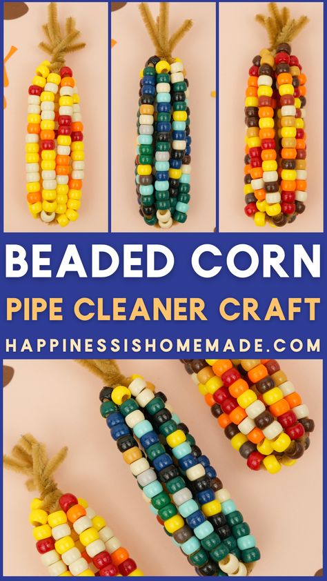 Harvest Classroom Party, Corn Maze Bulletin Board, Harvest Party Preschool, Pipe Cleaner Thanksgiving Crafts, Thanksgiving Crafts Adults, Fall Food Crafts, Beaded Indian Corn, Indian Corn Craft, Harvest Crafts For Kids