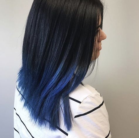 Blue Ombre On Black Hair, Black And Blue Ombre Hair Short, Blue Hair Ombre Black, Hair Dipped Ends Blue, Black To Dark Blue Ombre Hair, Dark Blue Hair Dye, Hair Color Dark Blue, Dye Inspiration, Olivia Lyrics