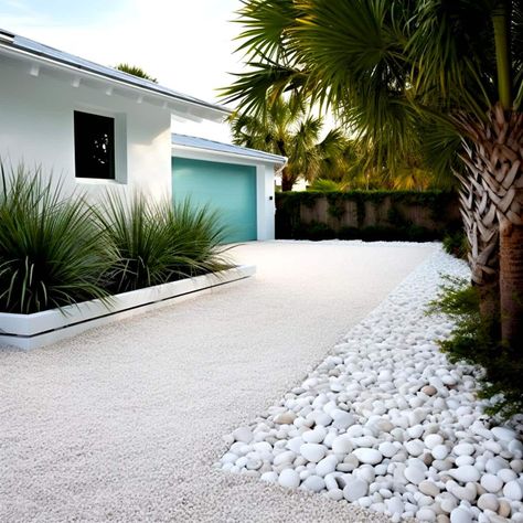 White Pea Gravel, Driveway Borders, Driveway Border, Grass Driveway, Backyard Goals, Large Pavers, White Gravel, Gravel Landscaping, Asphalt Driveway