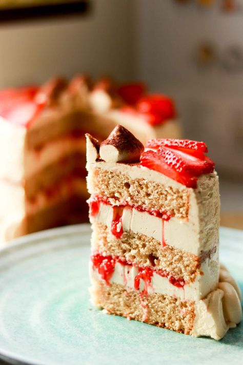 Because Why Not - Peanut Butter and Strawberry Jam Cake with Peanut Butter Swiss Buttercream Frosting Peanut Butter And Jelly Cake Recipe, Swiss Buttercream Frosting, Strawberry Jam Cake, Icing For Cakes, Jam Cake, Swiss Buttercream, Peanut Butter Jelly Time, Peanut Butter Cake, Jelly Cake