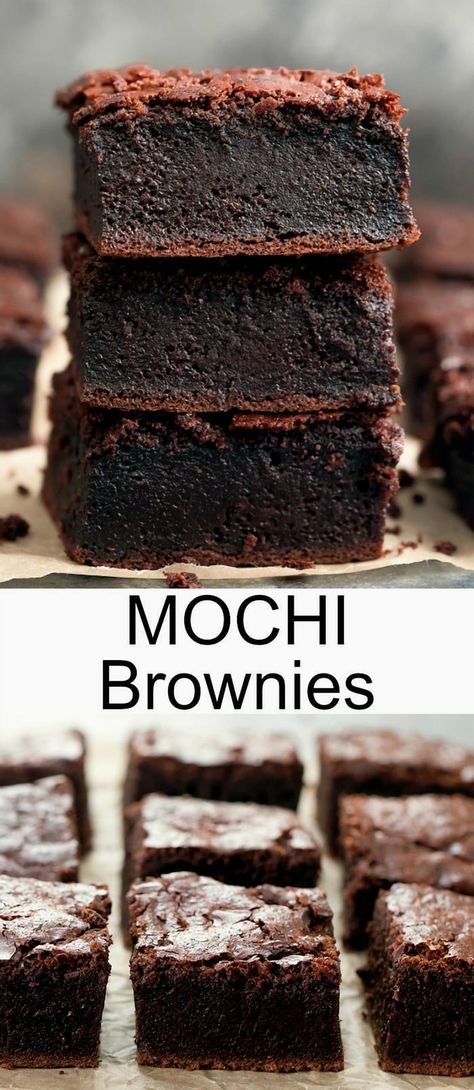 Indulge in the rich, chocolatey goodness of mochi brownies, where the fudgy decadence of classic brownies meets the irresistible chewiness of butter mochi cake. Plus, they're naturally gluten-free, making them a delightful treat for everyone. Best Butter Mochi Recipe, Chocolate Mochi Cakes, Mochi Flour Recipes Baking, Asian Baking Desserts, Vegan Mochi Brownie, Gluten Free Korean Dessert, Vegan Butter Mochi, Mochi Brownies Recipe, Vegan Mochi Cake