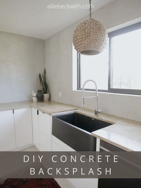 White Concrete Backsplash, Cement Backsplash Kitchen, Micro Cement Backsplash, Diy Concrete Backsplash, Concrete Kitchen Backsplash, Microcement Kitchen Backsplash, Microcement Backsplash, Concrete Backsplash Kitchen, Cement Countertops Kitchen