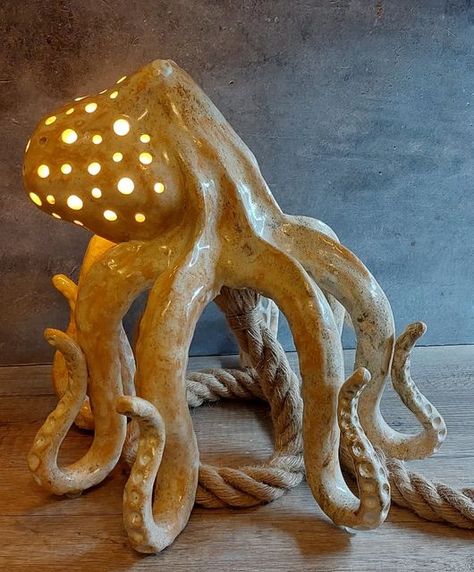 Raku Pottery Animals, Octopus Ceramics, Pottery Octopus, Octopus Pottery, Octopus Lamp, Shop Pottery, Octopus Photos, Ceramic Octopus, Pottery Lighting