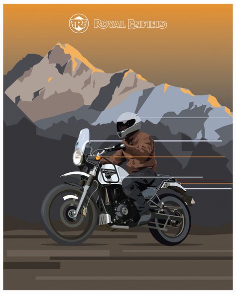 Royal Enfield Poster, Himalayan Bike, Bike Stickers Design Ideas, Royal Enfield Logo, Gautham Karthik, Himalayan Royal Enfield, Royal Enfield Classic 350cc, Bike Posters, Motorbike Illustration