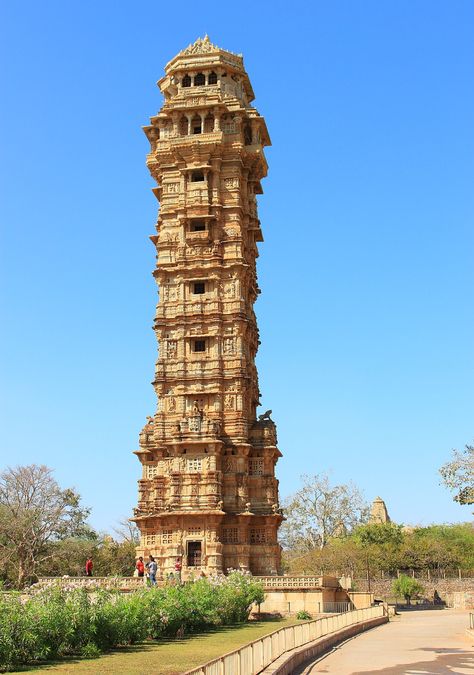 Vijaya Stambha is an imposing victory monument located within Chittor Fort in Chittorgarh, Rajasthan, India. The tower was constructed by the Mewar king, Rana Kumbha, in 1448 to commemorate his victory over the combined armies of Malwa and Gujarat led by Mahmud Khilji. The tower is dedicated to Vishnu.While Vijaya Stambha is its common name, it is technically a Kirttistambha or Kirti Stambha, a "tower of fame" Monument In India, Chittorgarh Fort, Travel Destinations In India, Rajasthan India, South Asian, The Tower, Incredible India, 15th Century, North Africa