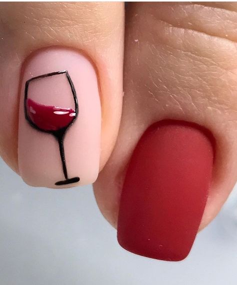 Uñas vino Wine Nails, Red Nail Art, Nail Art Designs Diy, Pretty Nail Art Designs, Red Nail Designs, Nail Art Designs Videos, Glass Nails, Red Nail, Pretty Nail Art