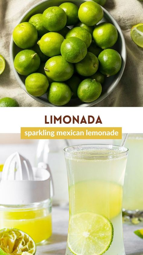 Mexican Lemonade Recipes, Mexican Drink Recipes Non Alcoholic, Mexican Limeade Recipe, Mexican Limeade, Mexican Lemonade, Limonada Recipe, Drinks With Sprite, Homemade Teas, Mexican Soda