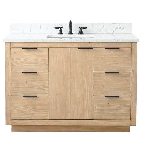 PRICES MAY VARY. Dimension: 48.0"w x 22.0"d x 34.0"h Carrara White countertop with matching backsplash and under-mount sink. Solid construction with English Dovetail jointed drawers and undermount slide. Soft-closing on all drawers and doors. Rich Premium Brown Oak veneer with slender Burnish Brass Metal hardware, meticulously handcrafted and hand-finished Plinth Base feature creates a floating effect Faucet(s) sold separately, The Brady Bathroom Vanity Collection brings minimalist design aesthe Mid Century Bathroom Vanity, 48 Inch Bathroom Vanity, Bathroom Vanity With Sink, Mid Century Bathroom, Vanity With Sink, Wood Bathroom Vanity, Primary Bathroom, Vanity Accessories, Transitional Bathroom Vanities