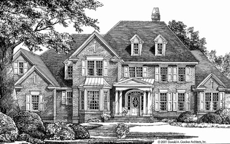 Colonial Exterior - Front Elevation Plan #929-606 Country Cottage Floor Plans, Cute Small Homes, Colonial House Interior Design, Colonial House Interior, Manor Floor Plan, Sims Floor Plans, House Design Drawing, Colonial Style House Plans, Colonial Style House