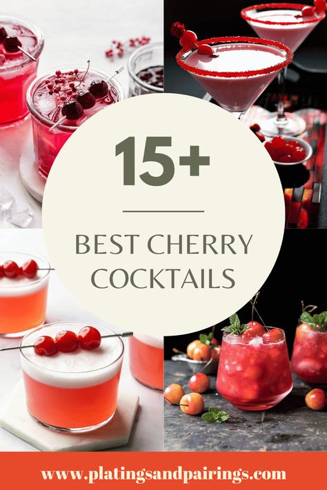 Wondering what the best cherry cocktails are? From a cherry moscow mule, to this cherry bourbon smash, and more. There are so many delicious drinks to choose from. Cherry Bomb Cocktail Recipes, Cherry Pie Cocktail, Cocktails With Cherries, Cherry Moscow Mule, Cherry Bourbon Smash, Cherry Vodka Drinks, Bourbon Sour Recipe, Cherry Cocktail Recipes, Tom Lake