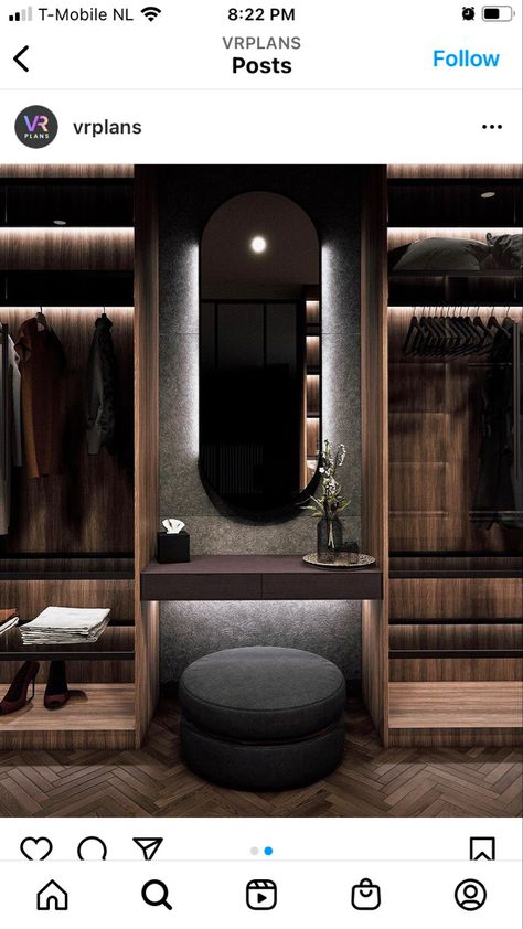 Dark Wood Dressing Room, Moody Dressing Room, Moody Closet, Dressing Table Design Bedrooms, Modern Closet Designs, Moody Bedroom Ideas, Dark Wardrobe, Black Bedroom Design, Closet Design Layout